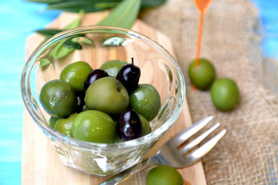 Close-up of fruits in bowl on table