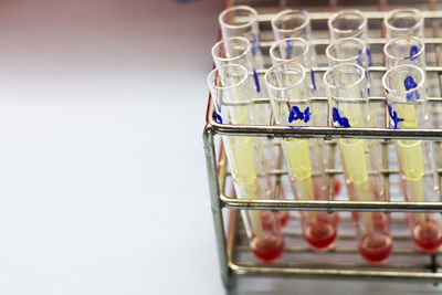 Close up of test tubes in rack