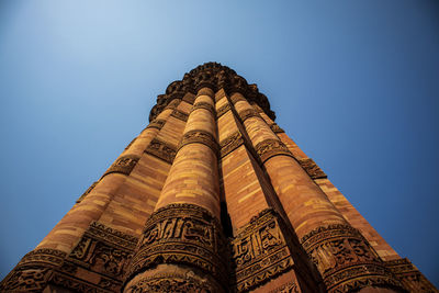 Low angle view of historical building against clear blue sky