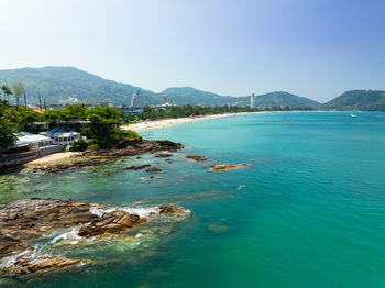 Scenic view of sea against clear sky