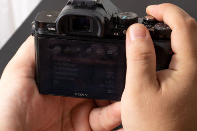 Close-up of hand holding camera