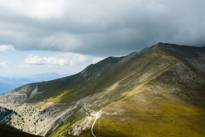 Aerial view of landscape and mountains against sky in frontignano, marche italy