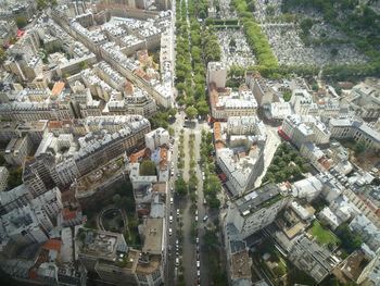 High angle view of street and buildings in city