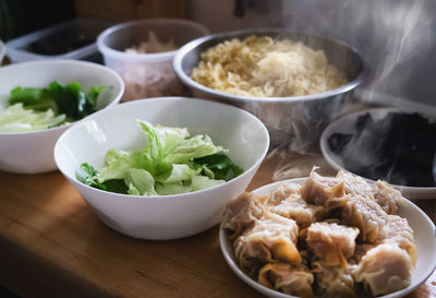 Close-up of food served on table