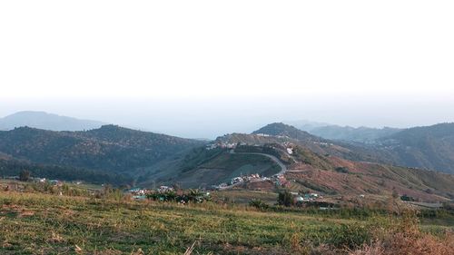 High angle view of landscape against clear sky