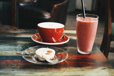 Close-up of tea in glass on table