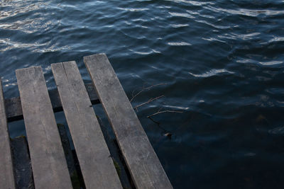 High angle view of pier on lake