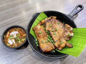 High angle view of food on table