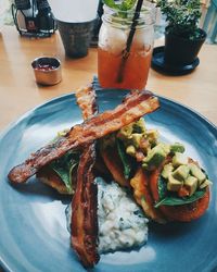 High angle view of food in plate on table
