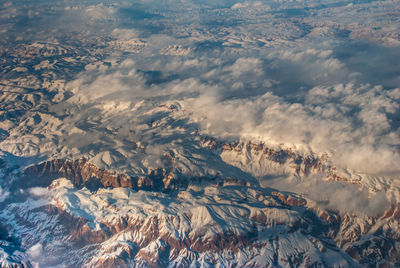 High angle view of dramatic landscape against sky