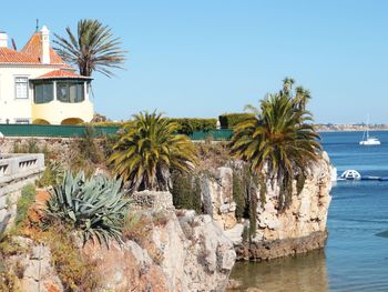 Scenic view of sea against clear blue sky