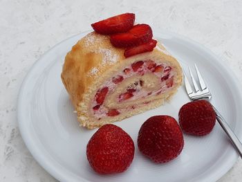 High angle view of cake in plate