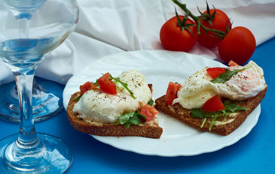 Close-up of breakfast served on table