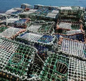 High angle view of fishing net in sea