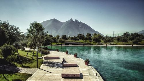 Scenic view of lake against clear sky