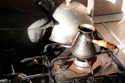 High angle view of old machine in kitchen