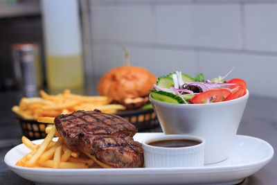 Close-up of food in plate on table