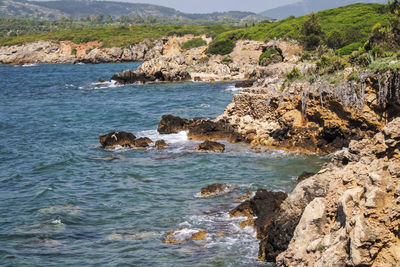 Scenic view of sea and rocks