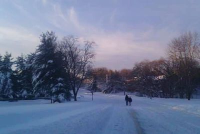 Road passing through snow covered landscape