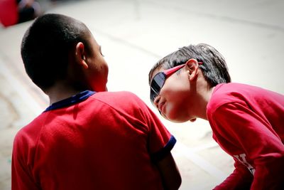 Close-up of boys outdoors