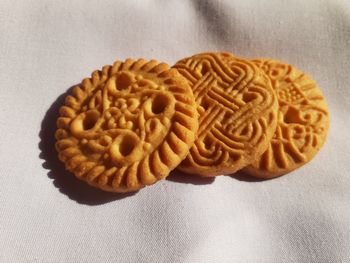 High angle view of cookies on table