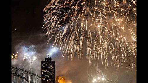 Firework display at night