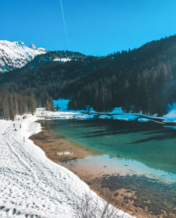 Scenic view of snowcapped mountains against sky