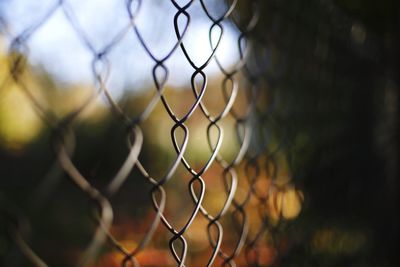 Close-up of chainlink fence on field
