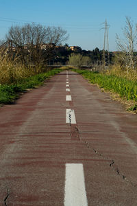 Empty road amidst plants against sky
