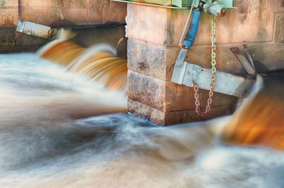 Water flowing under bridge