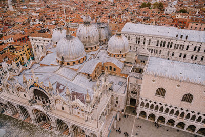 High angle view of buildings in city