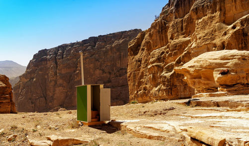 Mobile toilet facilities set up for tourists on the way to the big monument ad deir in petra