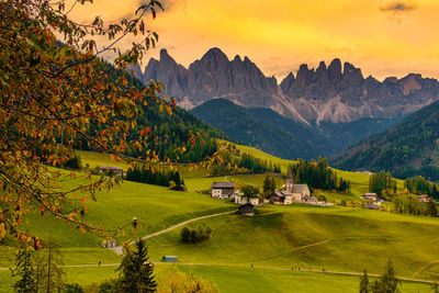 Scenic view of mountains against sky during sunset