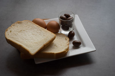 High angle view of breakfast on table