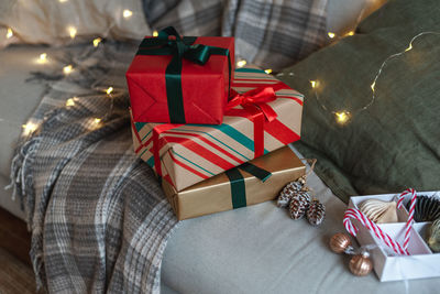 Close-up of christmas decorations on table