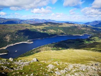 Scenic view of buttermere lake and mountains against sky