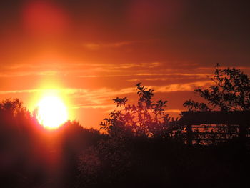 Silhouette plants against romantic sky at sunset