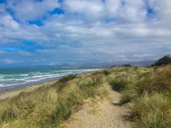 Scenic view of beach against sky