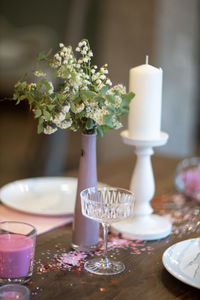 Flower vase on table