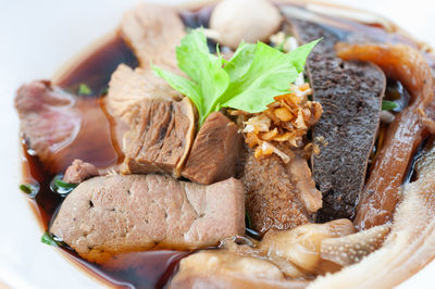 Close-up of food served in plate