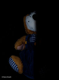 Close-up of stuffed toy against black background