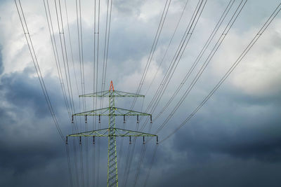 Low angle view of electricity pylon against sky