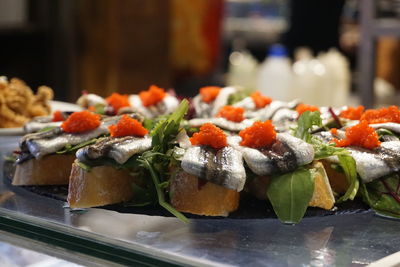 Close-up of sushi served in plate