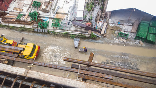 High angle view of worker working at construction site