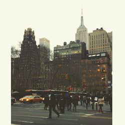 People walking on city street