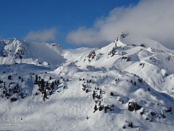 Scenic view of snowcapped mountains against sky