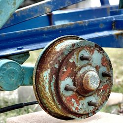 Close-up of old rusty wheel