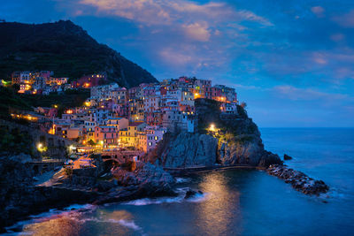 Manarola village in the night, cinque terre, liguria, italy