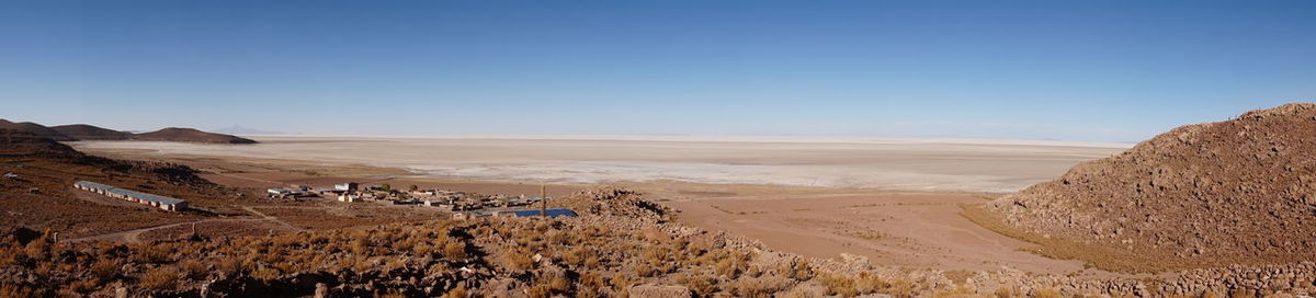 Panoramic view of desert against clear sky