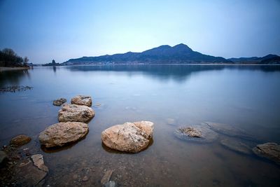 Scenic view of lake against sky